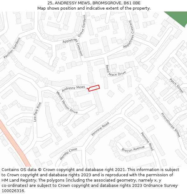 25, ANDRESSY MEWS, BROMSGROVE, B61 0BE: Location map and indicative extent of plot