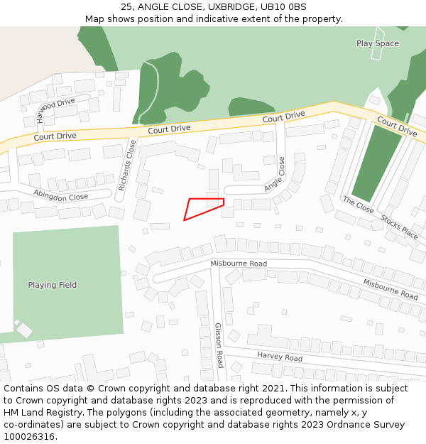 25, ANGLE CLOSE, UXBRIDGE, UB10 0BS: Location map and indicative extent of plot