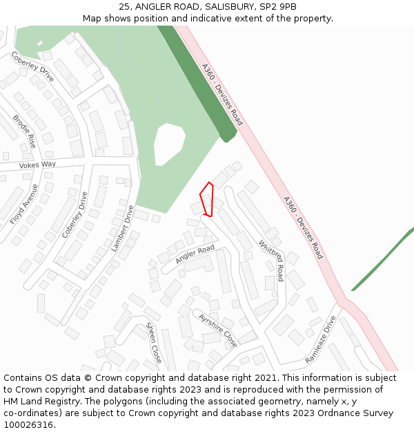 25, ANGLER ROAD, SALISBURY, SP2 9PB: Location map and indicative extent of plot