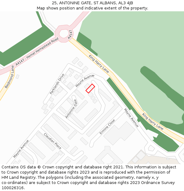 25, ANTONINE GATE, ST ALBANS, AL3 4JB: Location map and indicative extent of plot