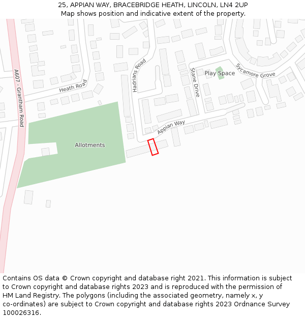 25, APPIAN WAY, BRACEBRIDGE HEATH, LINCOLN, LN4 2UP: Location map and indicative extent of plot