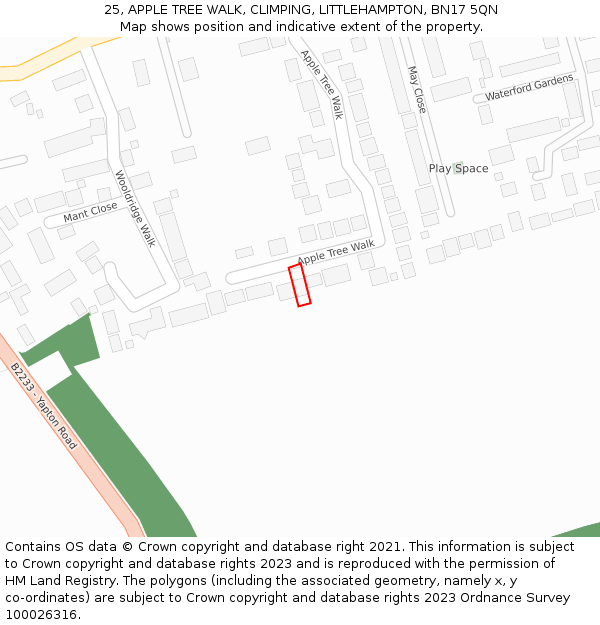 25, APPLE TREE WALK, CLIMPING, LITTLEHAMPTON, BN17 5QN: Location map and indicative extent of plot