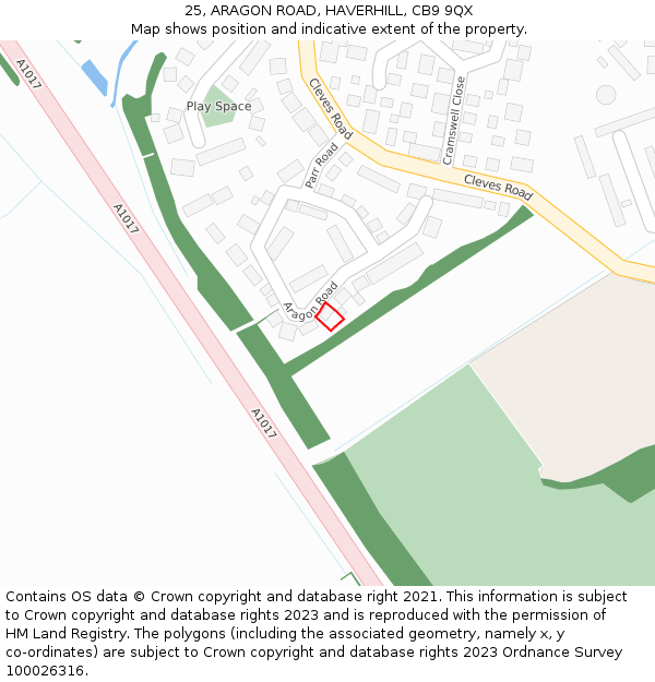 25, ARAGON ROAD, HAVERHILL, CB9 9QX: Location map and indicative extent of plot