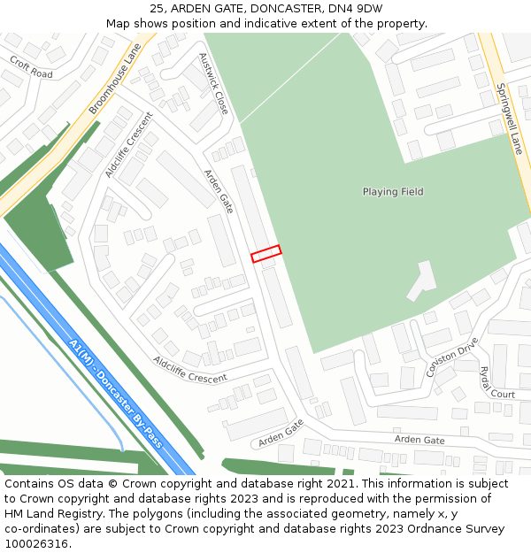 25, ARDEN GATE, DONCASTER, DN4 9DW: Location map and indicative extent of plot