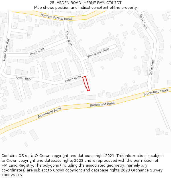 25, ARDEN ROAD, HERNE BAY, CT6 7DT: Location map and indicative extent of plot