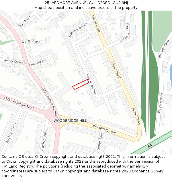 25, ARDMORE AVENUE, GUILDFORD, GU2 9NJ: Location map and indicative extent of plot