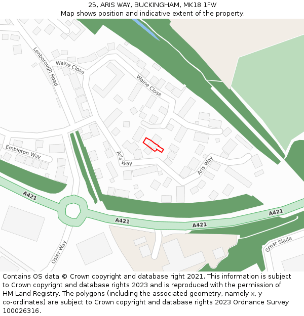 25, ARIS WAY, BUCKINGHAM, MK18 1FW: Location map and indicative extent of plot