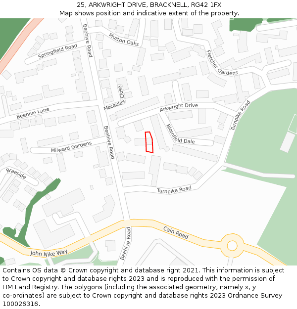 25, ARKWRIGHT DRIVE, BRACKNELL, RG42 1FX: Location map and indicative extent of plot