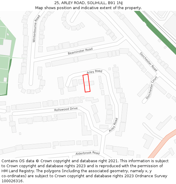 25, ARLEY ROAD, SOLIHULL, B91 1NJ: Location map and indicative extent of plot
