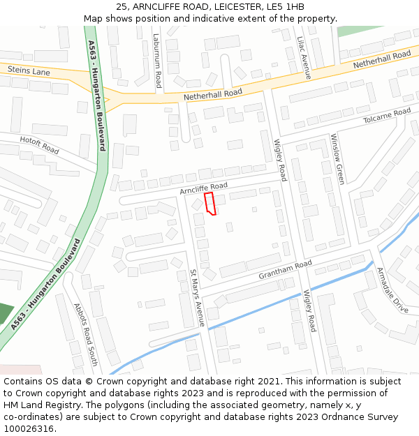 25, ARNCLIFFE ROAD, LEICESTER, LE5 1HB: Location map and indicative extent of plot