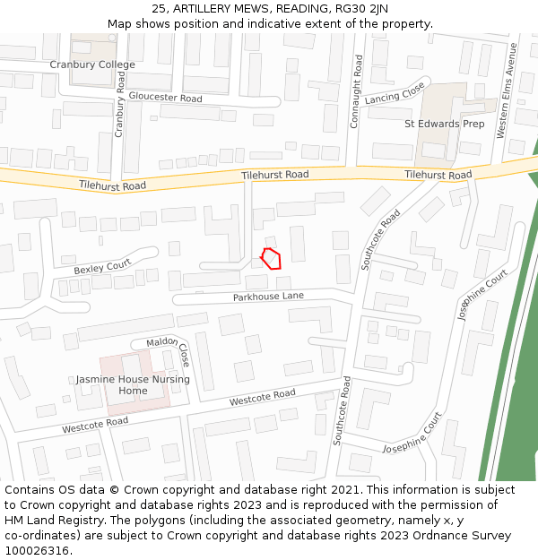 25, ARTILLERY MEWS, READING, RG30 2JN: Location map and indicative extent of plot