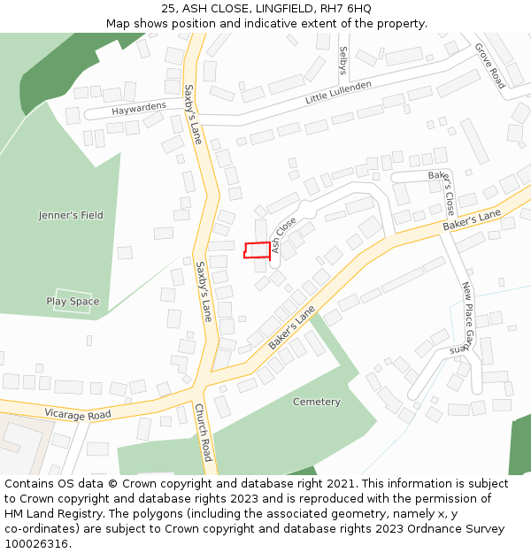 25, ASH CLOSE, LINGFIELD, RH7 6HQ: Location map and indicative extent of plot