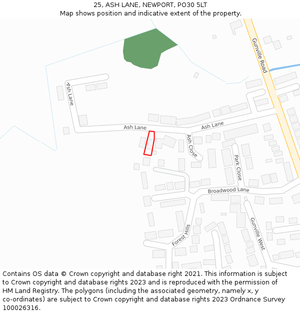 25, ASH LANE, NEWPORT, PO30 5LT: Location map and indicative extent of plot