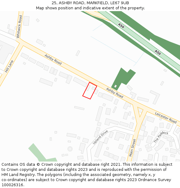 25, ASHBY ROAD, MARKFIELD, LE67 9UB: Location map and indicative extent of plot
