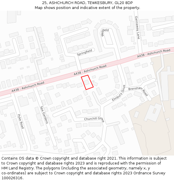 25, ASHCHURCH ROAD, TEWKESBURY, GL20 8DP: Location map and indicative extent of plot