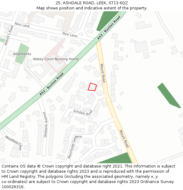 25, ASHDALE ROAD, LEEK, ST13 6QZ: Location map and indicative extent of plot