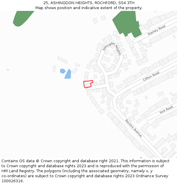 25, ASHINGDON HEIGHTS, ROCHFORD, SS4 3TH: Location map and indicative extent of plot