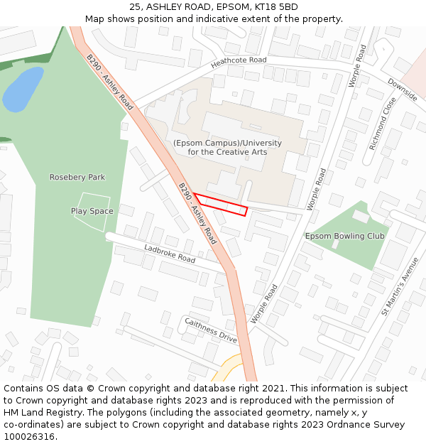 25, ASHLEY ROAD, EPSOM, KT18 5BD: Location map and indicative extent of plot