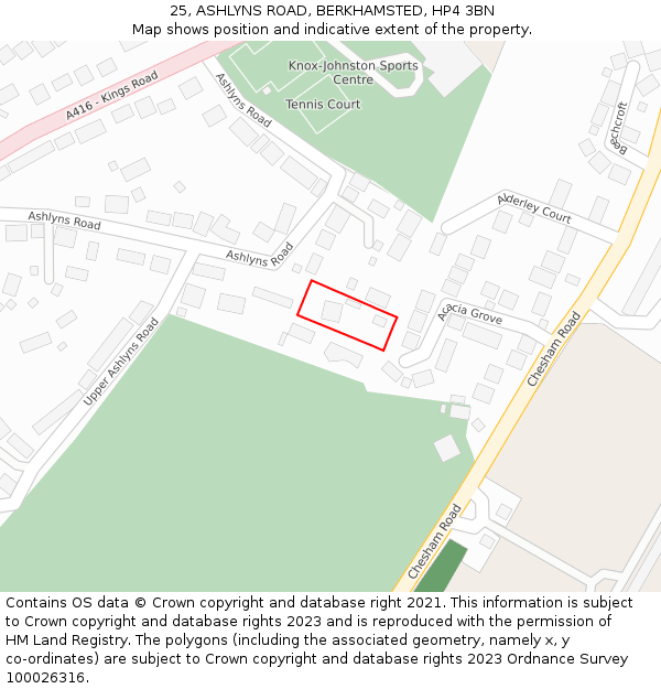 25, ASHLYNS ROAD, BERKHAMSTED, HP4 3BN: Location map and indicative extent of plot