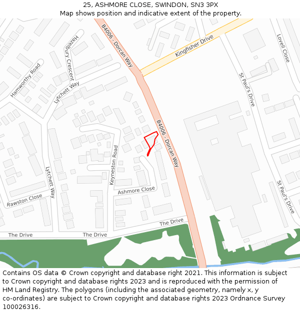 25, ASHMORE CLOSE, SWINDON, SN3 3PX: Location map and indicative extent of plot