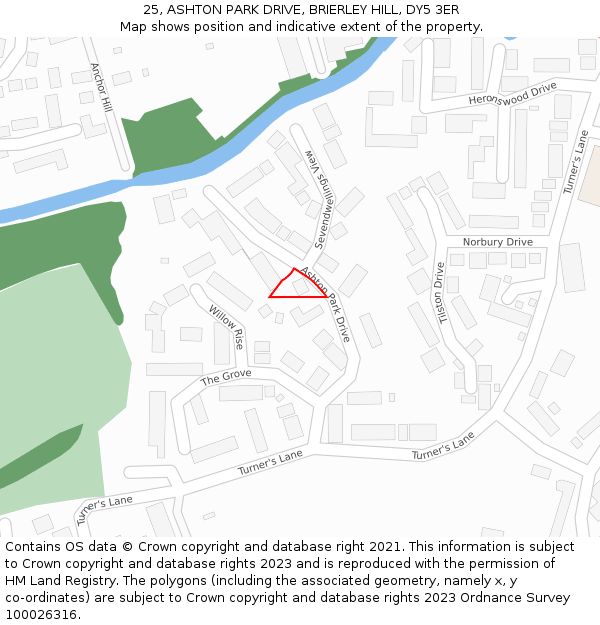 25, ASHTON PARK DRIVE, BRIERLEY HILL, DY5 3ER: Location map and indicative extent of plot