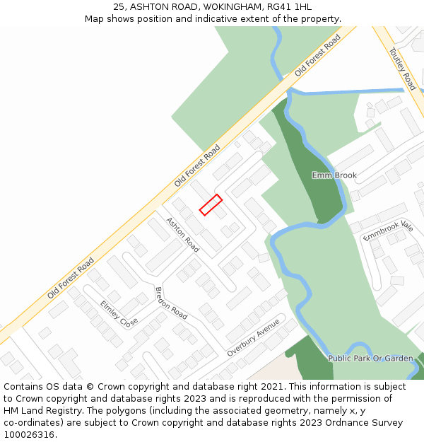 25, ASHTON ROAD, WOKINGHAM, RG41 1HL: Location map and indicative extent of plot