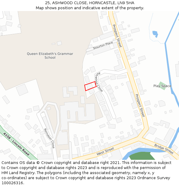 25, ASHWOOD CLOSE, HORNCASTLE, LN9 5HA: Location map and indicative extent of plot