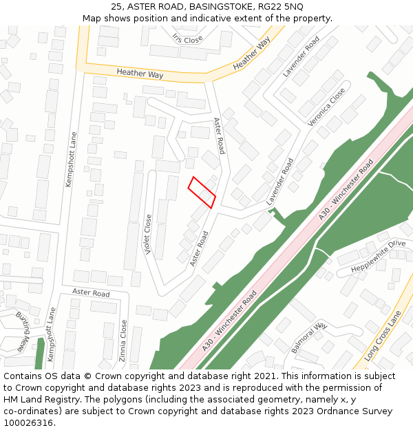 25, ASTER ROAD, BASINGSTOKE, RG22 5NQ: Location map and indicative extent of plot