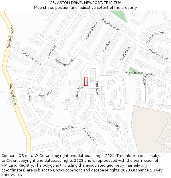 25, ASTON DRIVE, NEWPORT, TF10 7UA: Location map and indicative extent of plot