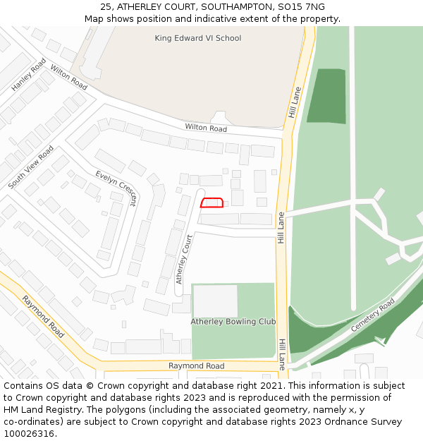 25, ATHERLEY COURT, SOUTHAMPTON, SO15 7NG: Location map and indicative extent of plot