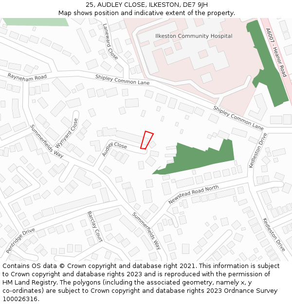 25, AUDLEY CLOSE, ILKESTON, DE7 9JH: Location map and indicative extent of plot