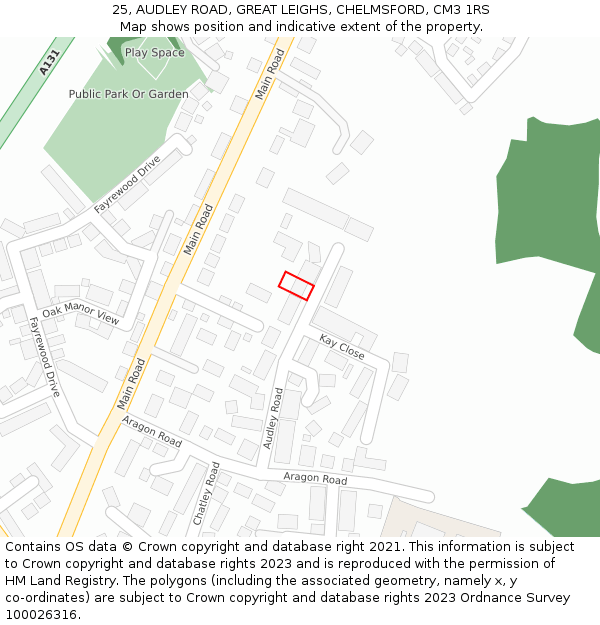 25, AUDLEY ROAD, GREAT LEIGHS, CHELMSFORD, CM3 1RS: Location map and indicative extent of plot