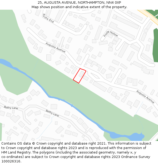 25, AUGUSTA AVENUE, NORTHAMPTON, NN4 0XP: Location map and indicative extent of plot