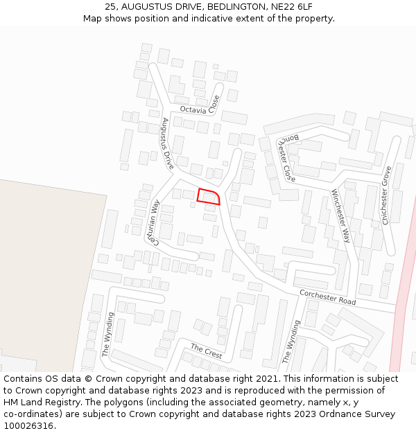25, AUGUSTUS DRIVE, BEDLINGTON, NE22 6LF: Location map and indicative extent of plot