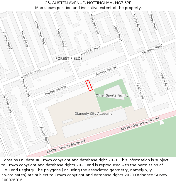 25, AUSTEN AVENUE, NOTTINGHAM, NG7 6PE: Location map and indicative extent of plot