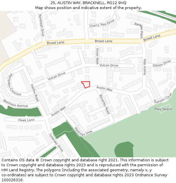 25, AUSTIN WAY, BRACKNELL, RG12 9HQ: Location map and indicative extent of plot