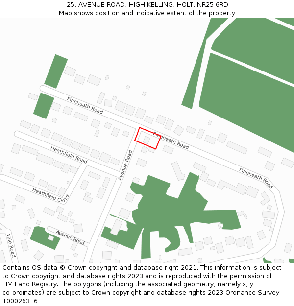 25, AVENUE ROAD, HIGH KELLING, HOLT, NR25 6RD: Location map and indicative extent of plot