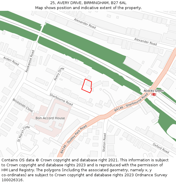 25, AVERY DRIVE, BIRMINGHAM, B27 6AL: Location map and indicative extent of plot