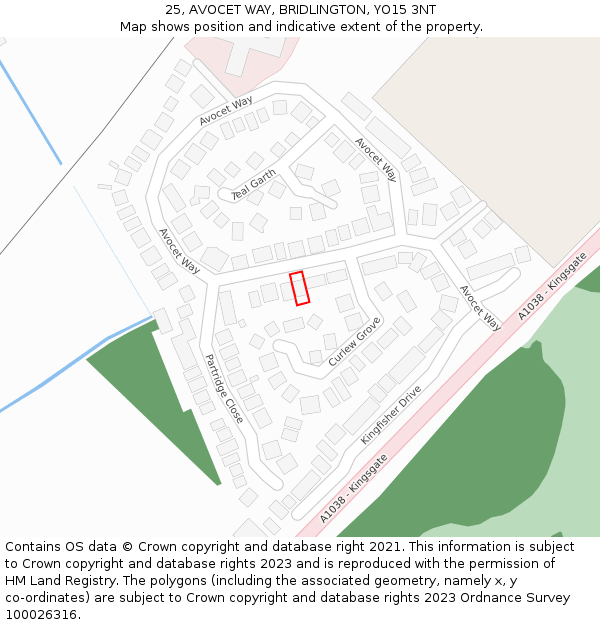 25, AVOCET WAY, BRIDLINGTON, YO15 3NT: Location map and indicative extent of plot