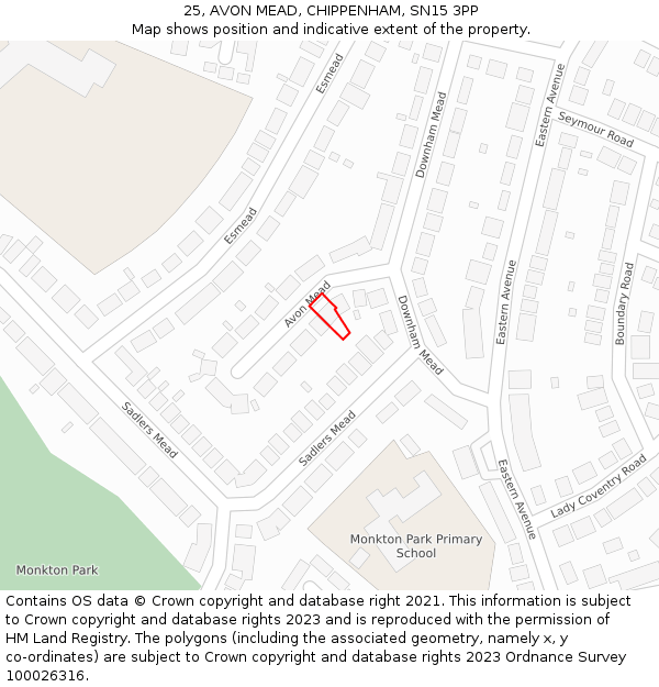 25, AVON MEAD, CHIPPENHAM, SN15 3PP: Location map and indicative extent of plot