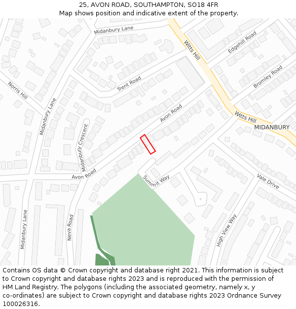 25, AVON ROAD, SOUTHAMPTON, SO18 4FR: Location map and indicative extent of plot