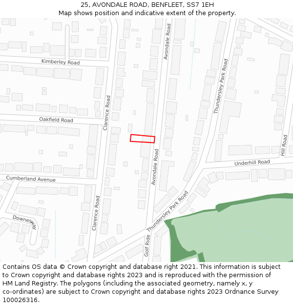 25, AVONDALE ROAD, BENFLEET, SS7 1EH: Location map and indicative extent of plot