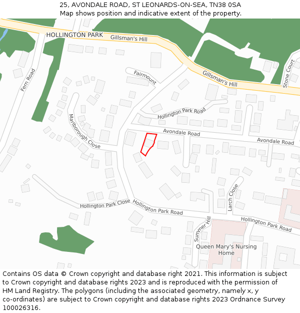 25, AVONDALE ROAD, ST LEONARDS-ON-SEA, TN38 0SA: Location map and indicative extent of plot