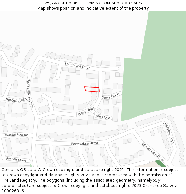 25, AVONLEA RISE, LEAMINGTON SPA, CV32 6HS: Location map and indicative extent of plot