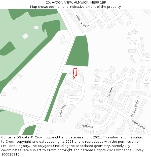 25, AYDON VIEW, ALNWICK, NE66 1BF: Location map and indicative extent of plot