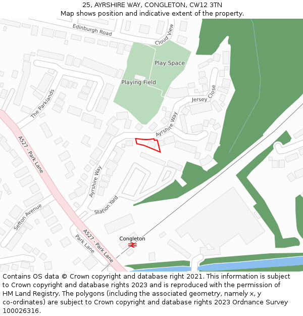 25, AYRSHIRE WAY, CONGLETON, CW12 3TN: Location map and indicative extent of plot