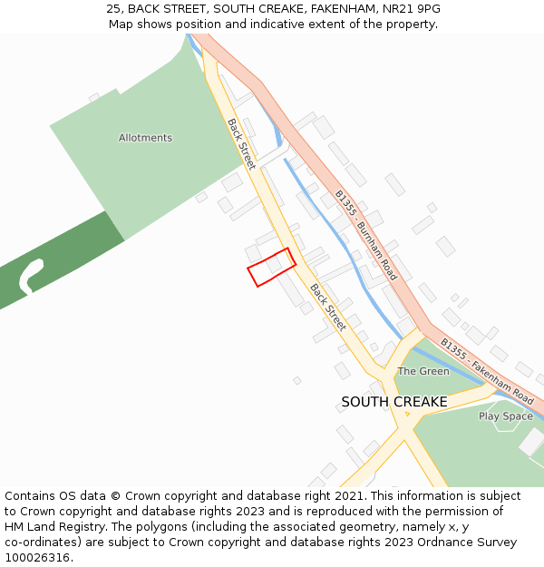 25, BACK STREET, SOUTH CREAKE, FAKENHAM, NR21 9PG: Location map and indicative extent of plot