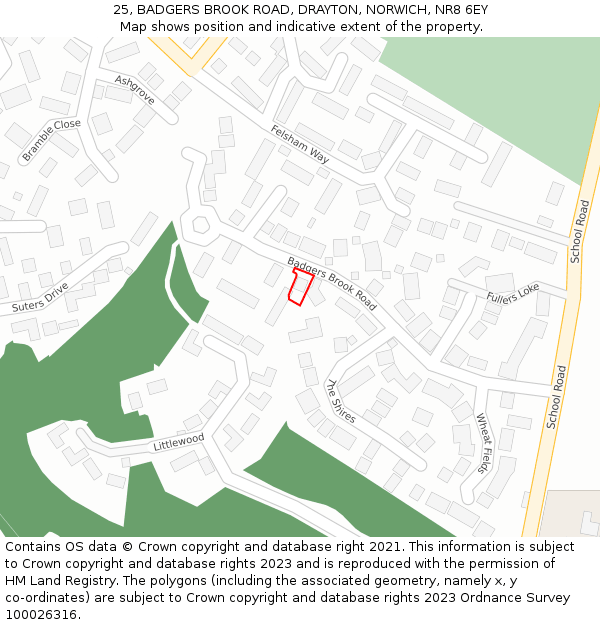 25, BADGERS BROOK ROAD, DRAYTON, NORWICH, NR8 6EY: Location map and indicative extent of plot