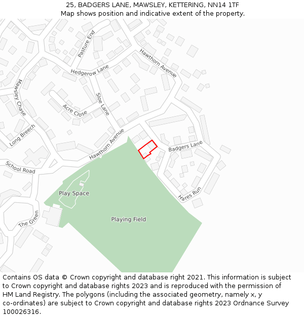 25, BADGERS LANE, MAWSLEY, KETTERING, NN14 1TF: Location map and indicative extent of plot