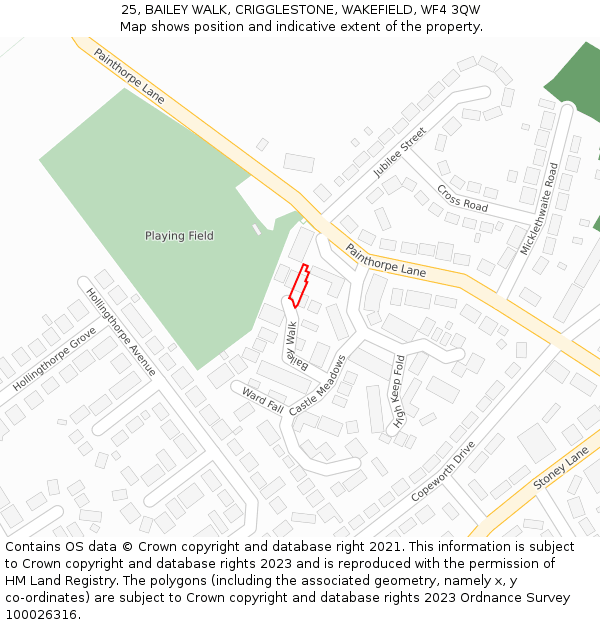 25, BAILEY WALK, CRIGGLESTONE, WAKEFIELD, WF4 3QW: Location map and indicative extent of plot